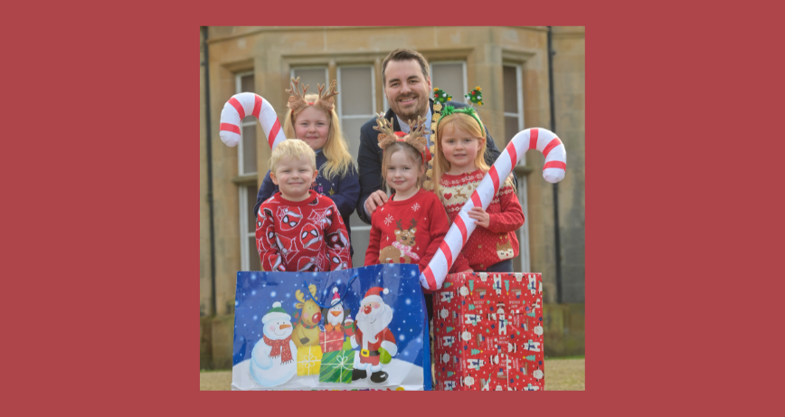 A few children gather with Mayor Cllr Alistair Cathcart to help promote Bangor Christmas coming up on 23 November 2024